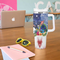 Guam and United States Together Tumbler With Handle Bald Eagle and Guam Seal with Flower and Tribal Tattoos - Wonder Print Shop