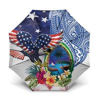 Guam and United States Together Umbrella Bald Eagle and Guam Seal with Flower and Tribal Tattoos - Wonder Print Shop