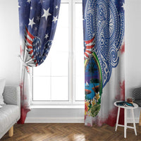 Guam and United States Together Window Curtain Bald Eagle and Guam Seal with Flower and Tribal Tattoos - Wonder Print Shop