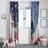 Guam and United States Together Window Curtain Bald Eagle and Guam Seal with Flower and Tribal Tattoos - Wonder Print Shop