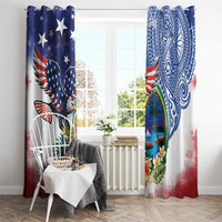 Guam and United States Together Window Curtain Bald Eagle and Guam Seal with Flower and Tribal Tattoos - Wonder Print Shop