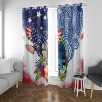 Guam and United States Together Window Curtain Bald Eagle and Guam Seal with Flower and Tribal Tattoos - Wonder Print Shop