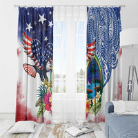 Guam and United States Together Window Curtain Bald Eagle and Guam Seal with Flower and Tribal Tattoos - Wonder Print Shop