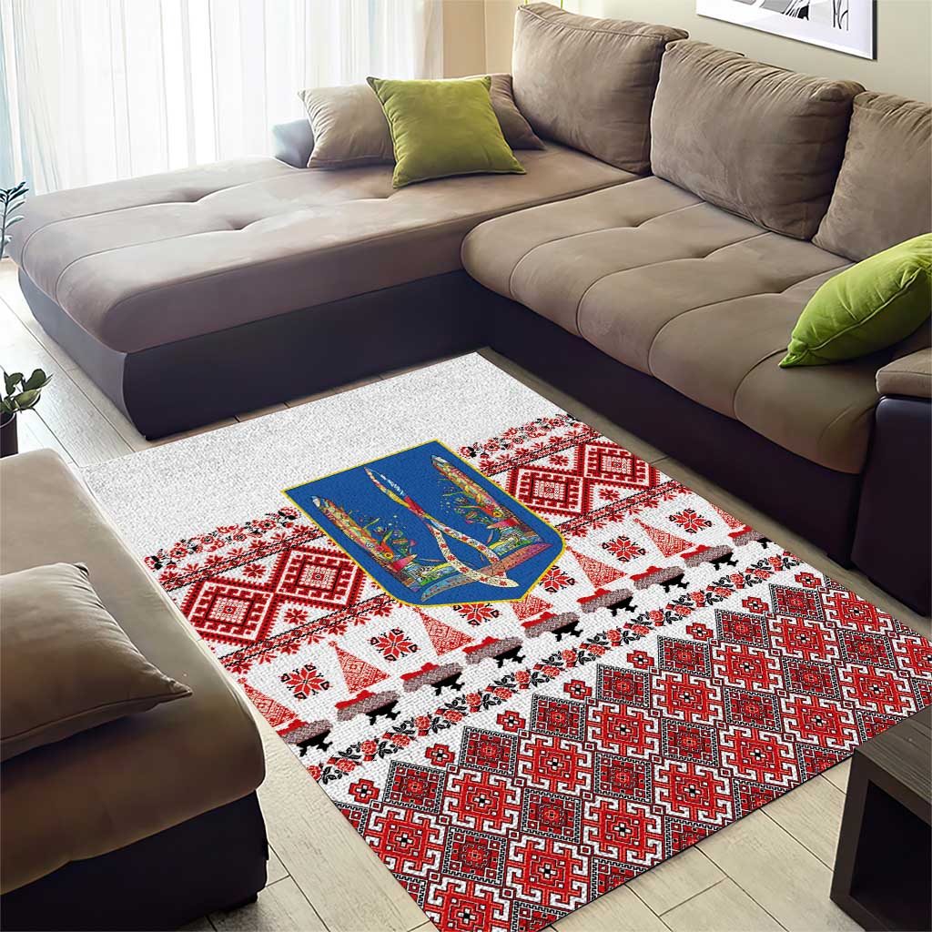 Ukraine Merry Christmas Area Rug Ukraine Emblem and Vyshyvanka Xmas Style - Wonder Print Shop