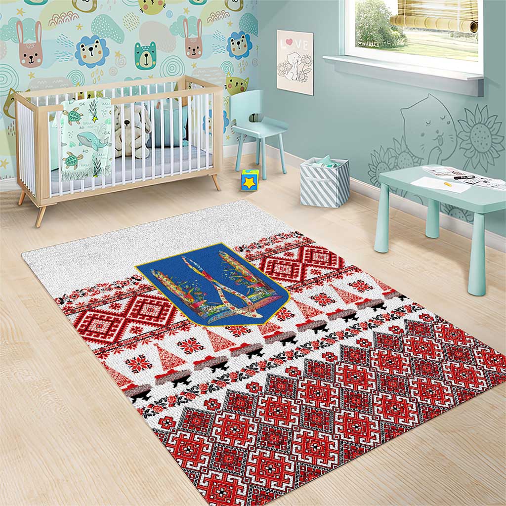Ukraine Merry Christmas Area Rug Ukraine Emblem and Vyshyvanka Xmas Style - Wonder Print Shop