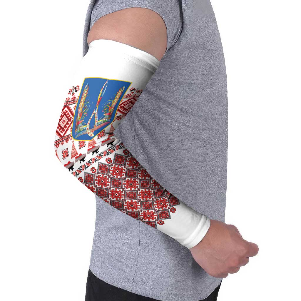 Ukraine Merry Christmas Arm Sleeves Ukraine Emblem and Vyshyvanka Xmas Style - Wonder Print Shop