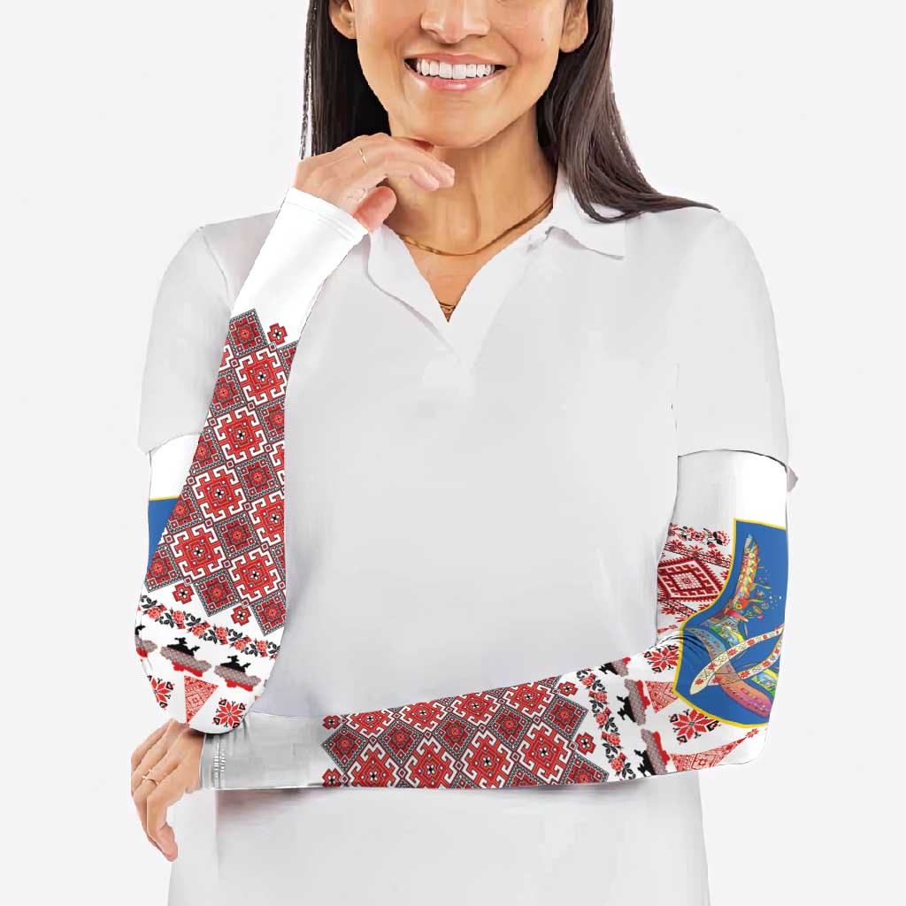 Ukraine Merry Christmas Arm Sleeves Ukraine Emblem and Vyshyvanka Xmas Style - Wonder Print Shop