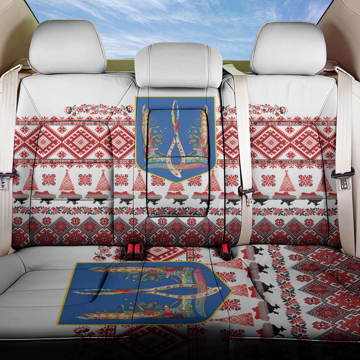 Ukraine Merry Christmas Back Car Seat Cover Ukraine Emblem and Vyshyvanka Xmas Style - Wonder Print Shop