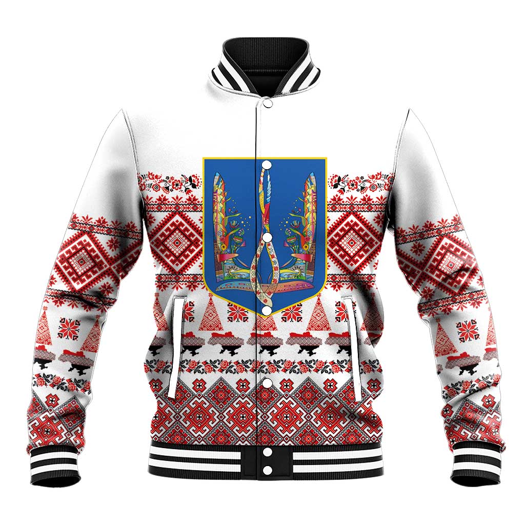 Ukraine Merry Christmas Baseball Jacket Ukraine Emblem and Vyshyvanka Xmas Style - Wonder Print Shop