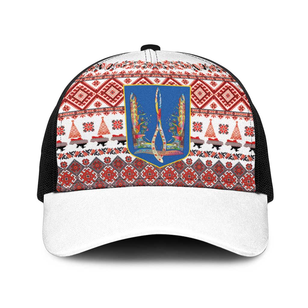 Ukraine Merry Christmas Baseball Net Cap Ukraine Emblem and Vyshyvanka Xmas Style - Wonder Print Shop
