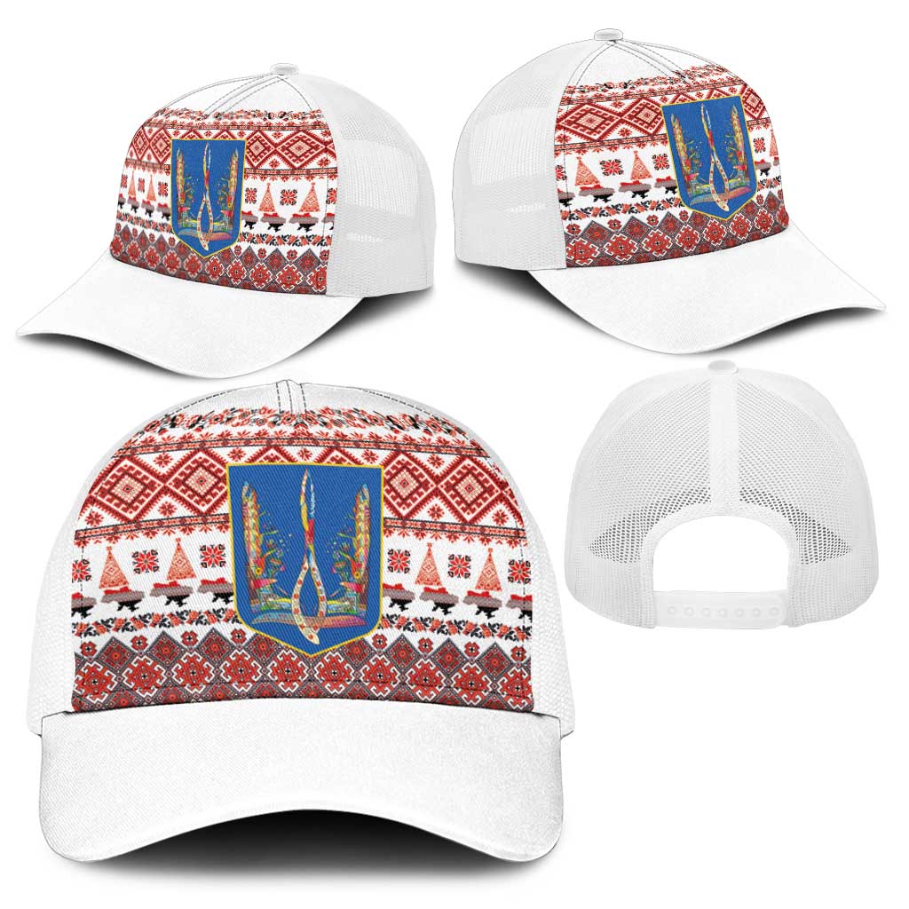 Ukraine Merry Christmas Baseball Net Cap Ukraine Emblem and Vyshyvanka Xmas Style - Wonder Print Shop