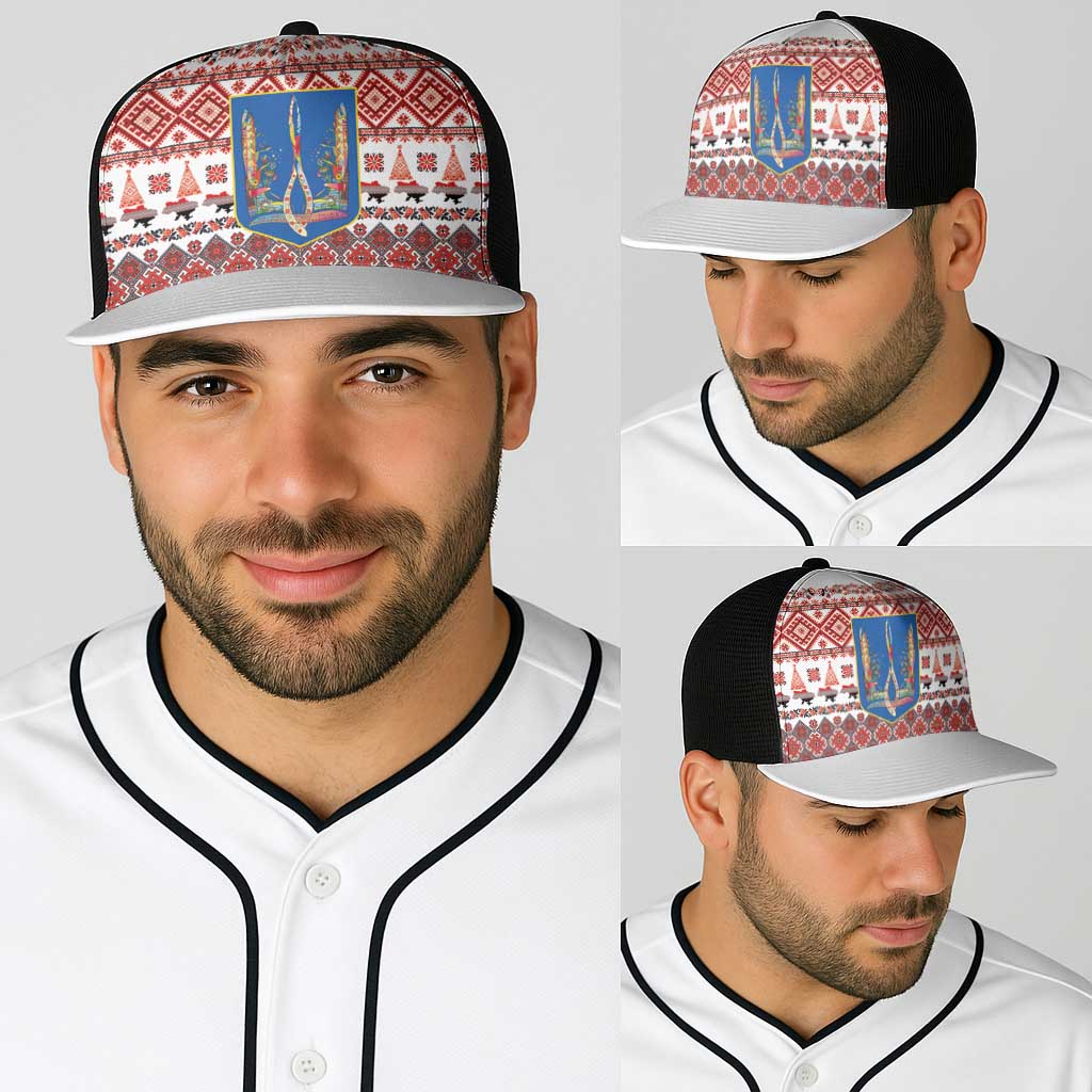 Ukraine Merry Christmas Baseball Net Cap Ukraine Emblem and Vyshyvanka Xmas Style - Wonder Print Shop