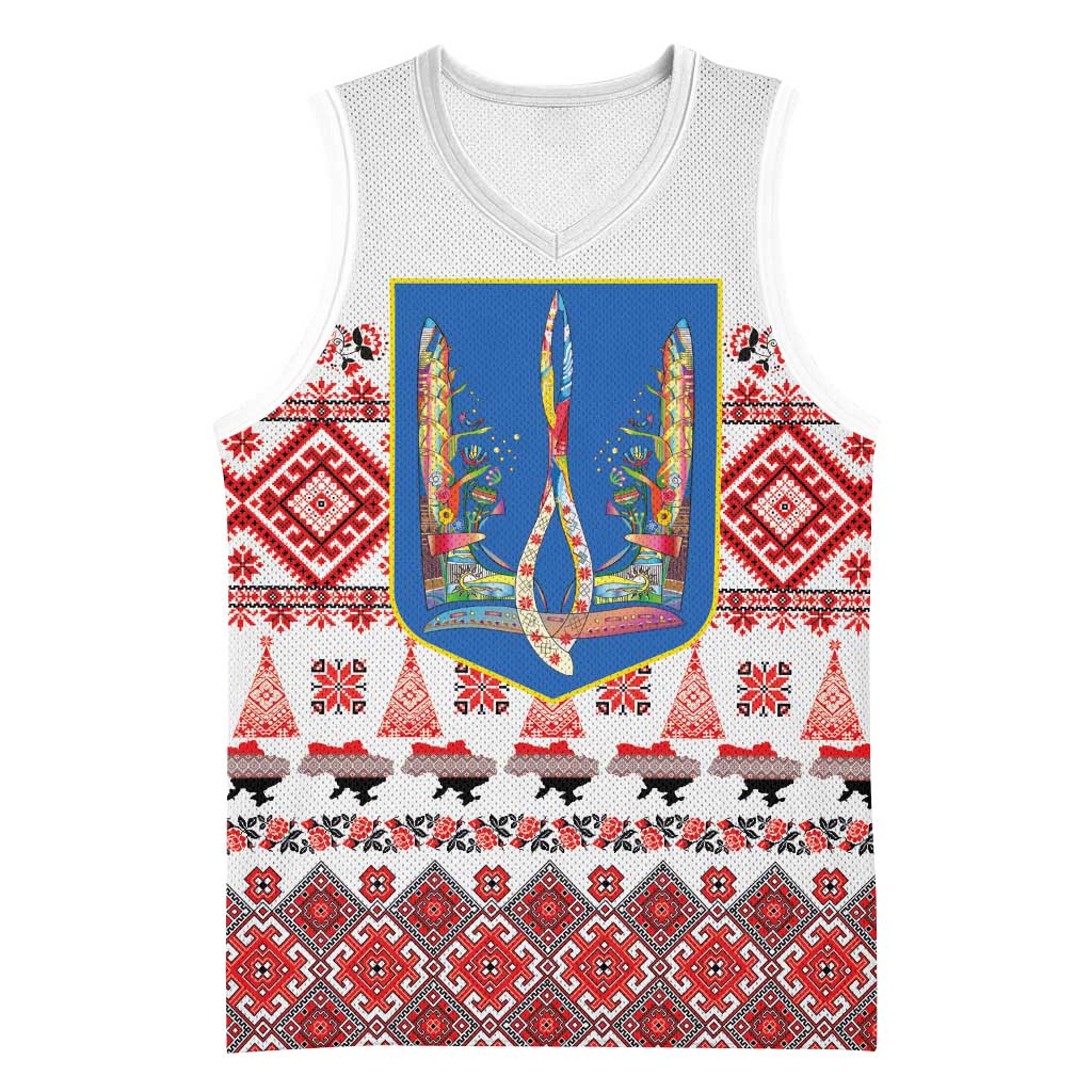 Ukraine Merry Christmas Basketball Jersey Ukraine Emblem and Vyshyvanka Xmas Style - Wonder Print Shop