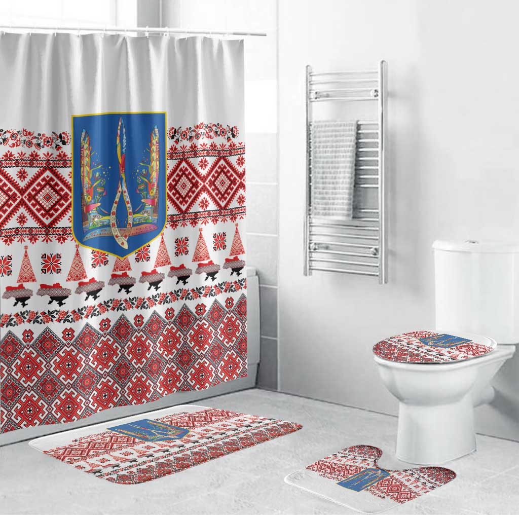 Ukraine Merry Christmas Bathroom Set Ukraine Emblem and Vyshyvanka Xmas Style - Wonder Print Shop