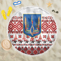Ukraine Merry Christmas Beach Blanket Ukraine Emblem and Vyshyvanka Xmas Style - Wonder Print Shop
