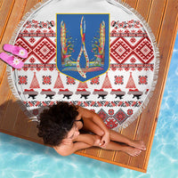 Ukraine Merry Christmas Beach Blanket Ukraine Emblem and Vyshyvanka Xmas Style - Wonder Print Shop
