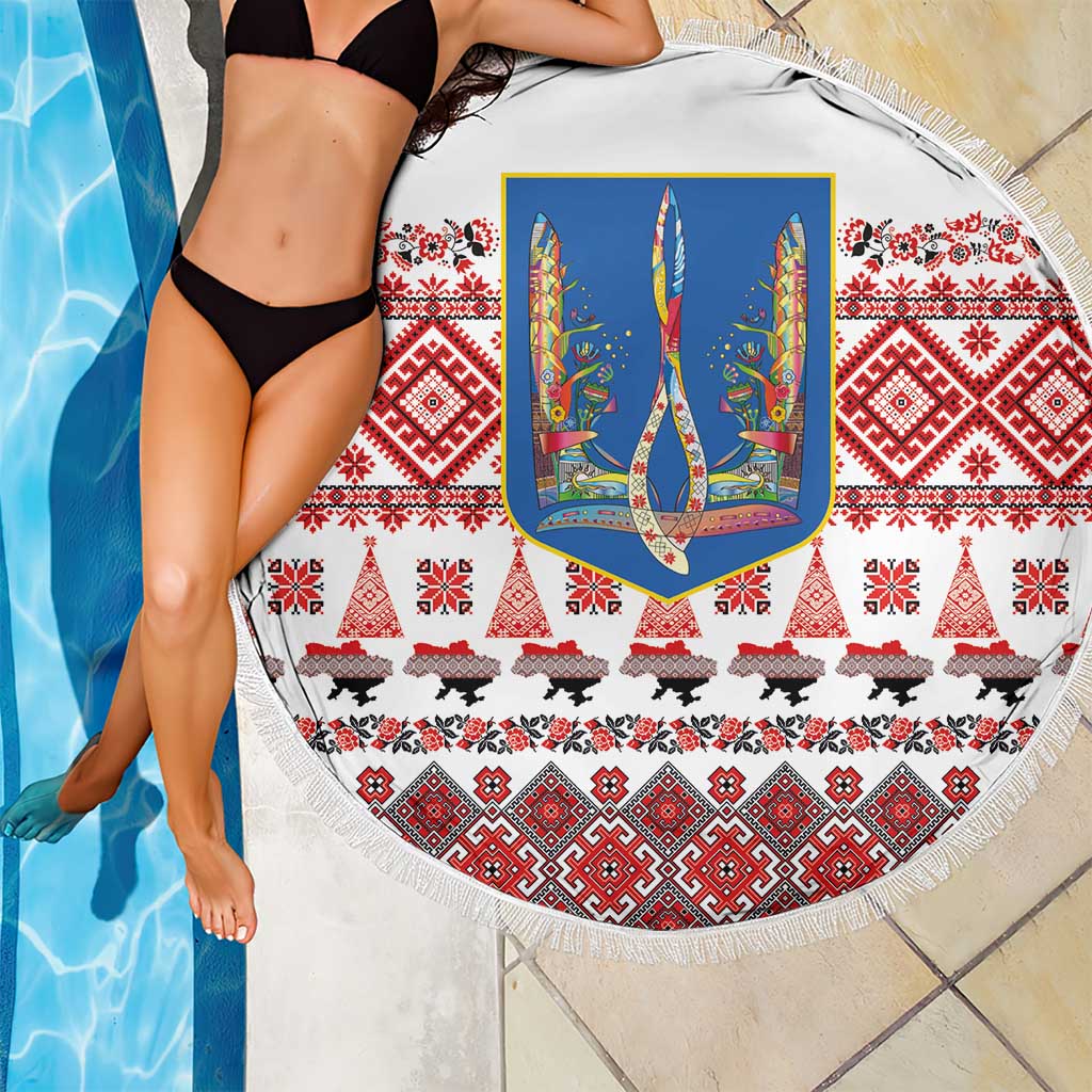 Ukraine Merry Christmas Beach Blanket Ukraine Emblem and Vyshyvanka Xmas Style - Wonder Print Shop