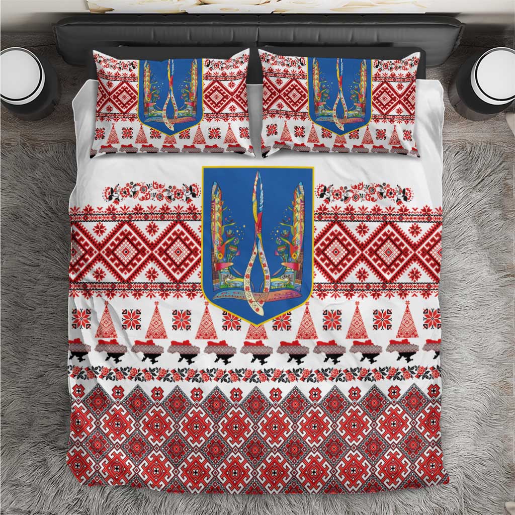 Ukraine Merry Christmas Bedding Set Ukraine Emblem and Vyshyvanka Xmas Style - Wonder Print Shop