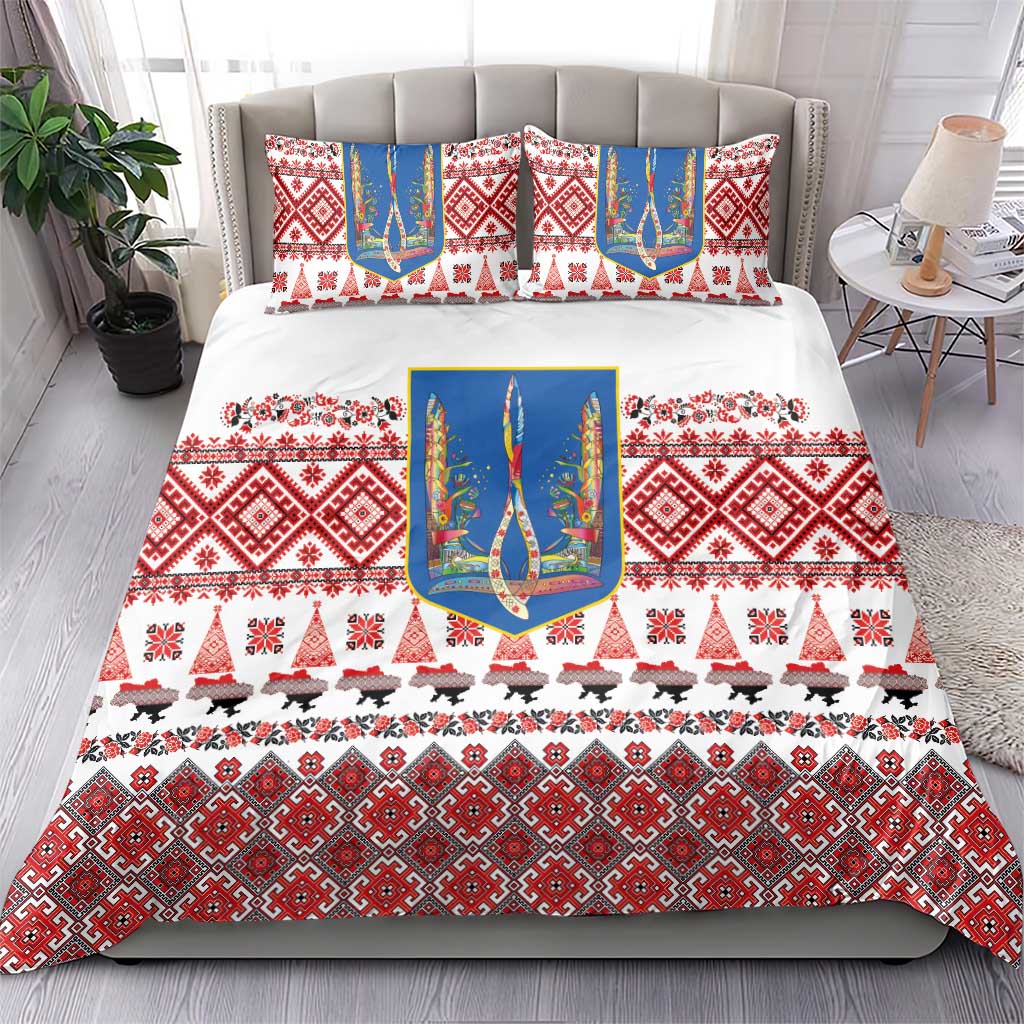 Ukraine Merry Christmas Bedding Set Ukraine Emblem and Vyshyvanka Xmas Style - Wonder Print Shop
