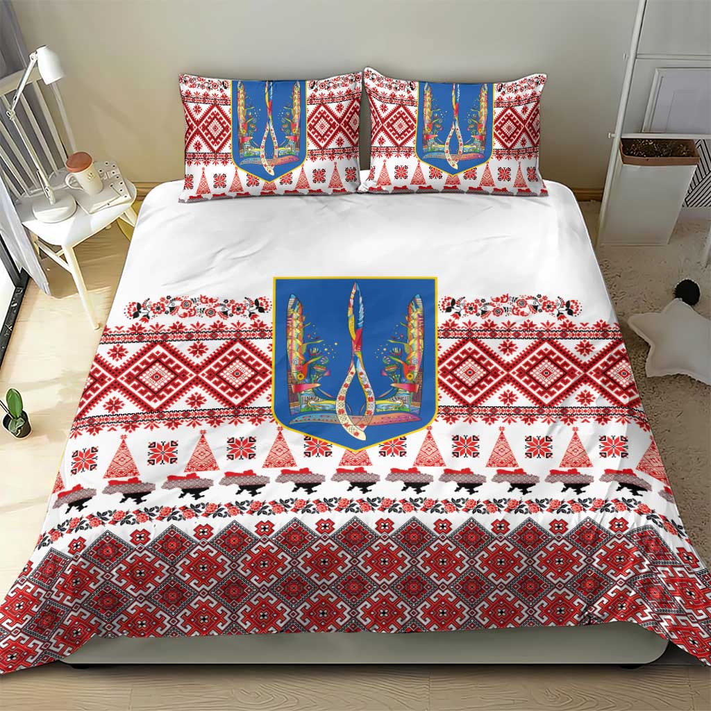 Ukraine Merry Christmas Bedding Set Ukraine Emblem and Vyshyvanka Xmas Style - Wonder Print Shop