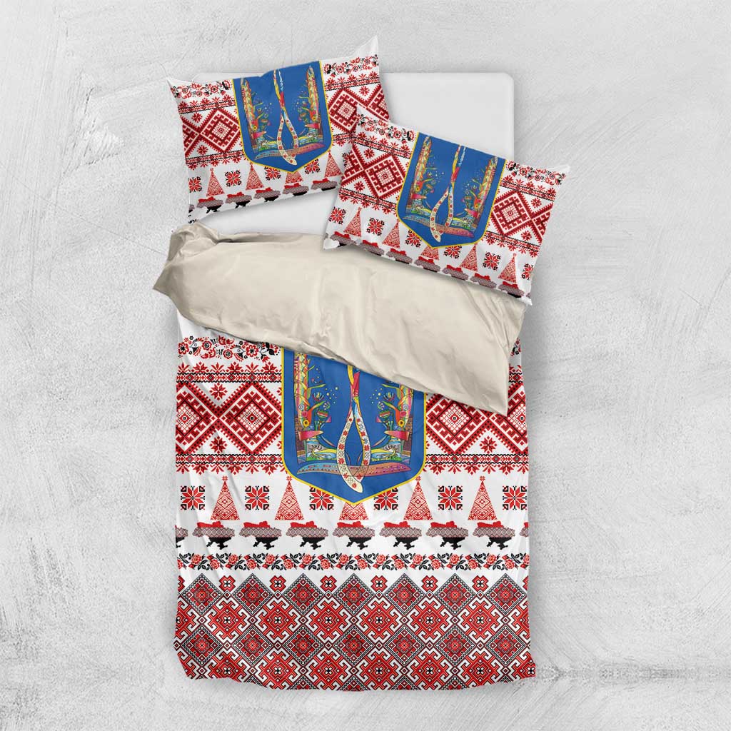Ukraine Merry Christmas Bedding Set Ukraine Emblem and Vyshyvanka Xmas Style - Wonder Print Shop