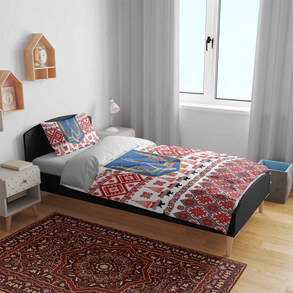 Ukraine Merry Christmas Bedding Set Ukraine Emblem and Vyshyvanka Xmas Style - Wonder Print Shop
