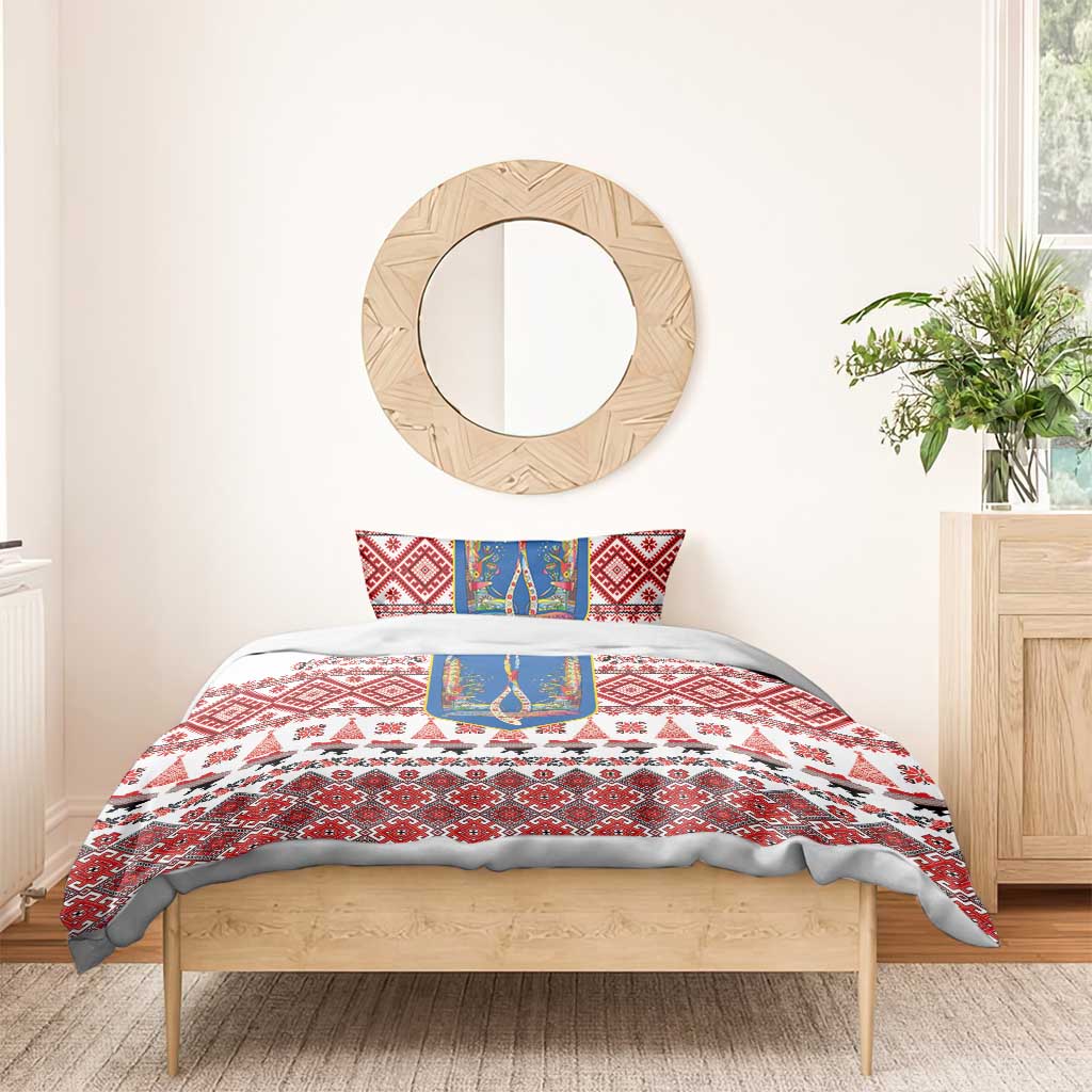 Ukraine Merry Christmas Bedding Set Ukraine Emblem and Vyshyvanka Xmas Style - Wonder Print Shop