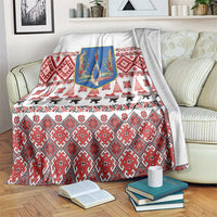 Ukraine Merry Christmas Blanket Ukraine Emblem and Vyshyvanka Xmas Style - Wonder Print Shop