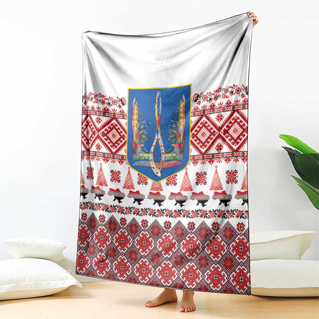 Ukraine Merry Christmas Blanket Ukraine Emblem and Vyshyvanka Xmas Style - Wonder Print Shop