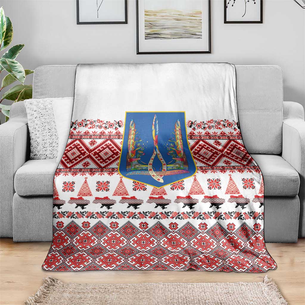 Ukraine Merry Christmas Blanket Ukraine Emblem and Vyshyvanka Xmas Style - Wonder Print Shop
