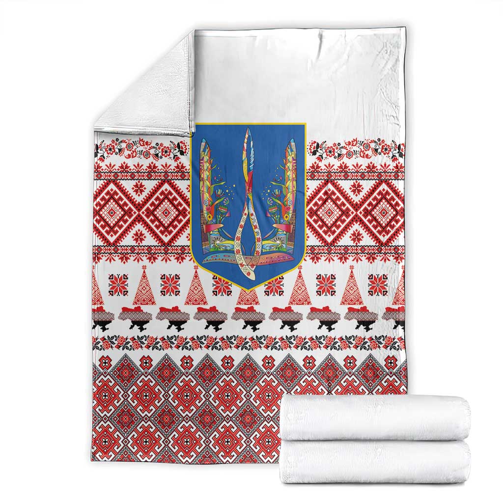 Ukraine Merry Christmas Blanket Ukraine Emblem and Vyshyvanka Xmas Style - Wonder Print Shop