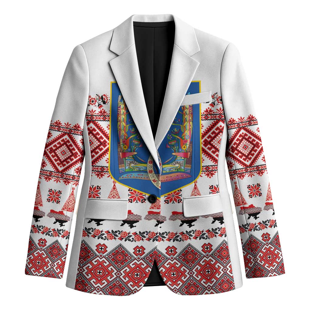 Ukraine Merry Christmas Blazer Ukraine Emblem and Vyshyvanka Xmas Style - Wonder Print Shop
