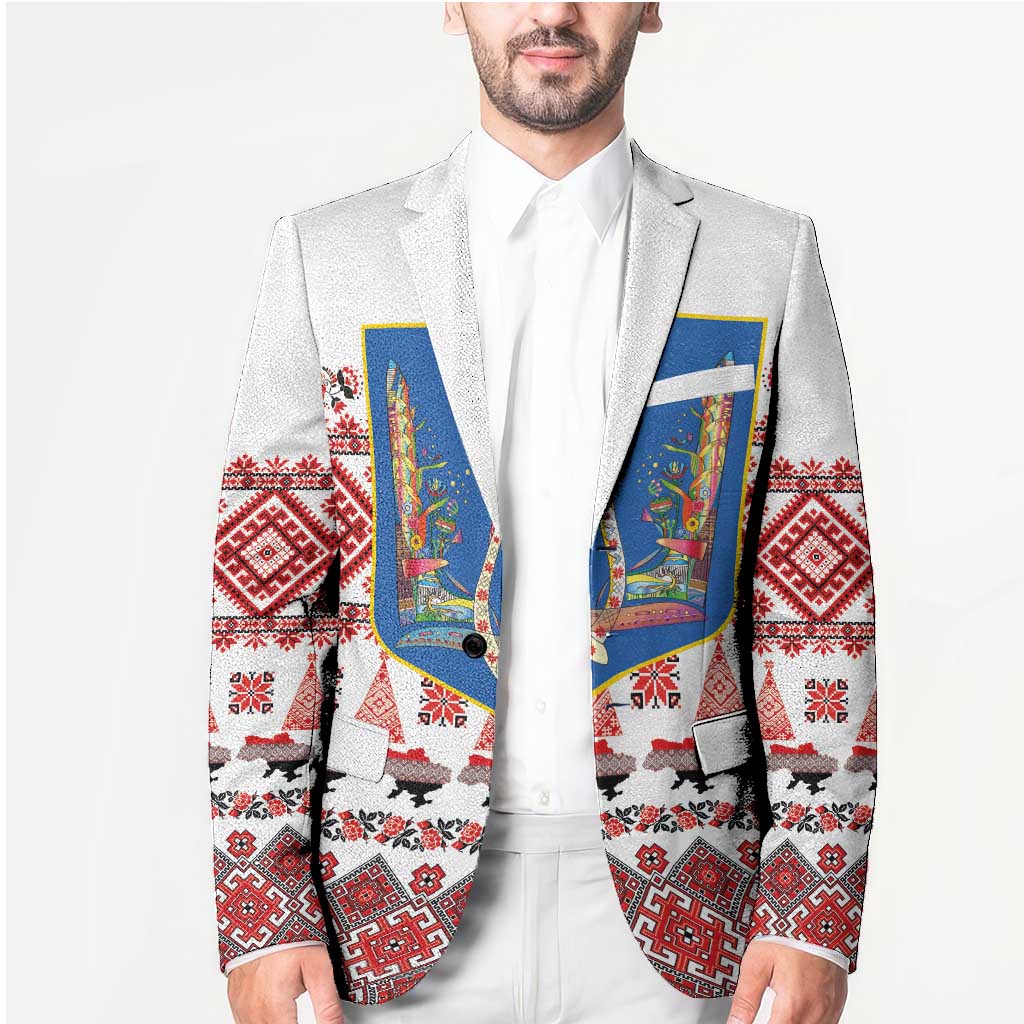 Ukraine Merry Christmas Blazer Ukraine Emblem and Vyshyvanka Xmas Style - Wonder Print Shop