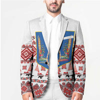 Ukraine Merry Christmas Blazer Ukraine Emblem and Vyshyvanka Xmas Style - Wonder Print Shop