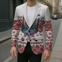 Ukraine Merry Christmas Blazer Ukraine Emblem and Vyshyvanka Xmas Style - Wonder Print Shop