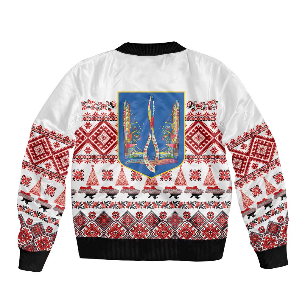 Ukraine Merry Christmas Bomber Jacket Ukraine Emblem and Vyshyvanka Xmas Style - Wonder Print Shop