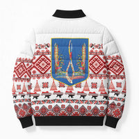Ukraine Merry Christmas Bomber Puffer Jacket Ukraine Emblem and Vyshyvanka Xmas Style - Wonder Print Shop