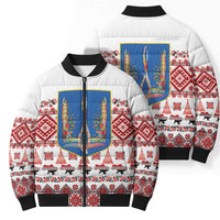Ukraine Merry Christmas Bomber Puffer Jacket Ukraine Emblem and Vyshyvanka Xmas Style - Wonder Print Shop