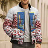 Ukraine Merry Christmas Bomber Puffer Jacket Ukraine Emblem and Vyshyvanka Xmas Style - Wonder Print Shop