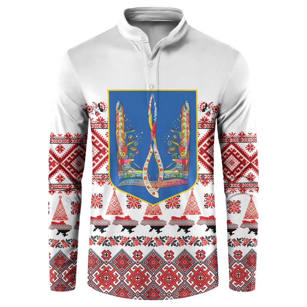 Ukraine Merry Christmas Button Sweatshirt Ukraine Emblem and Vyshyvanka Xmas Style - Wonder Print Shop