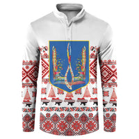 Ukraine Merry Christmas Button Sweatshirt Ukraine Emblem and Vyshyvanka Xmas Style - Wonder Print Shop