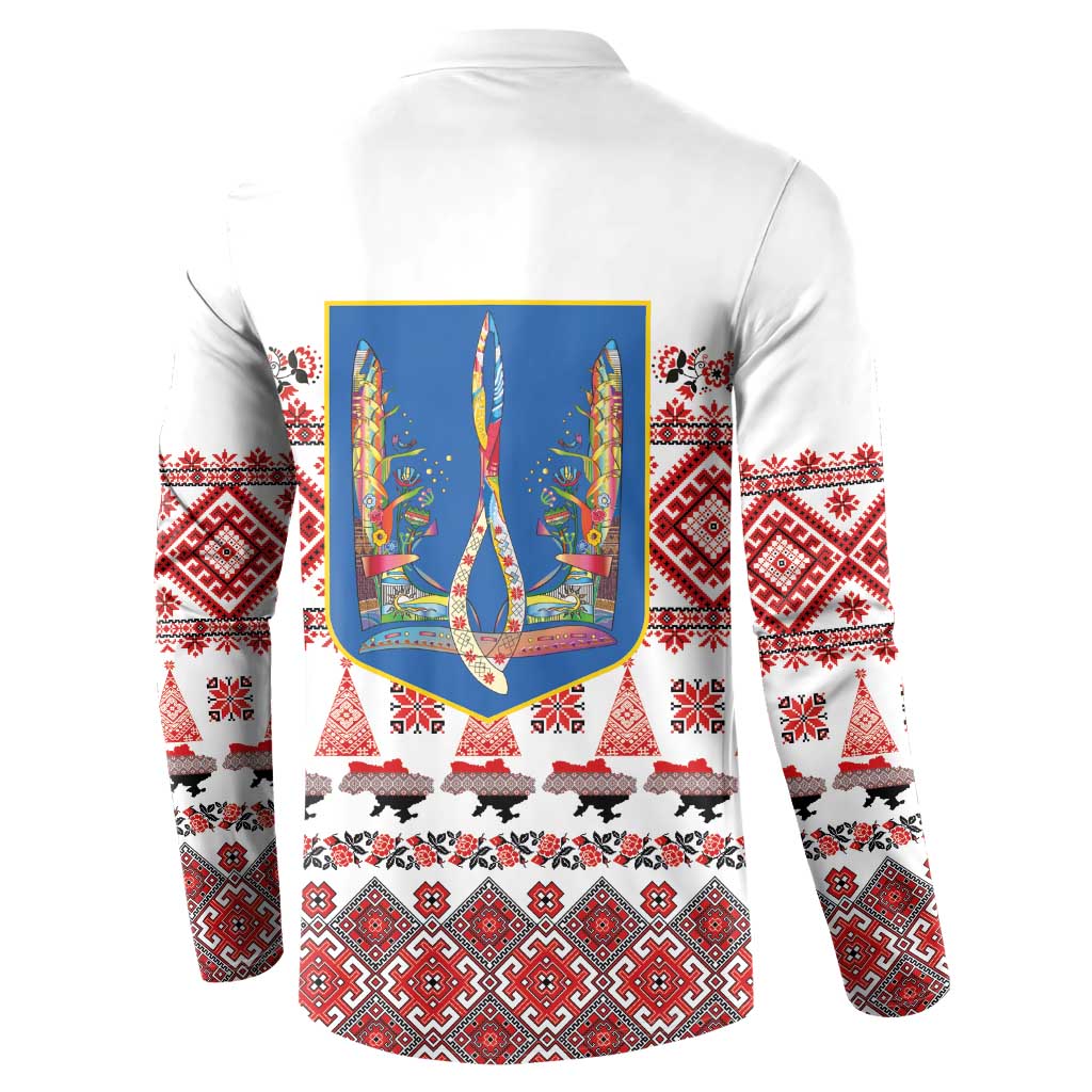 Ukraine Merry Christmas Button Sweatshirt Ukraine Emblem and Vyshyvanka Xmas Style - Wonder Print Shop