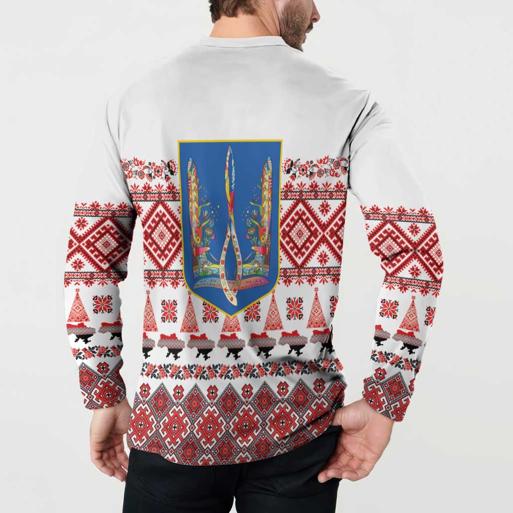 Ukraine Merry Christmas Button Sweatshirt Ukraine Emblem and Vyshyvanka Xmas Style - Wonder Print Shop