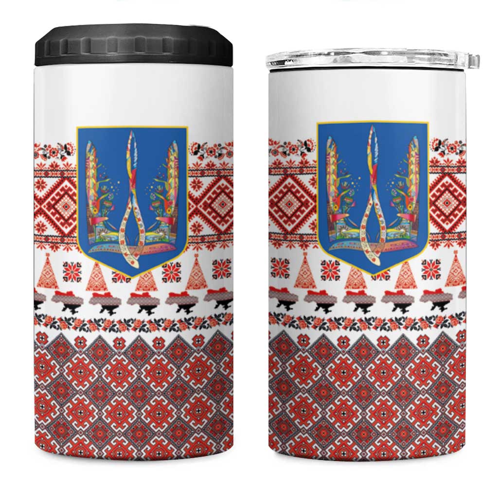 Ukraine Merry Christmas 4 in 1 Can Cooler Tumbler Ukraine Emblem and Vyshyvanka Xmas Style - Wonder Print Shop