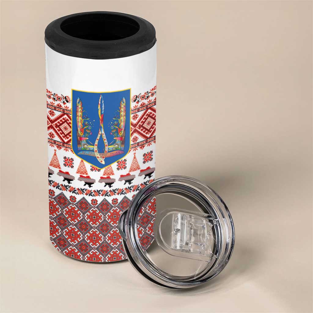 Ukraine Merry Christmas 4 in 1 Can Cooler Tumbler Ukraine Emblem and Vyshyvanka Xmas Style - Wonder Print Shop
