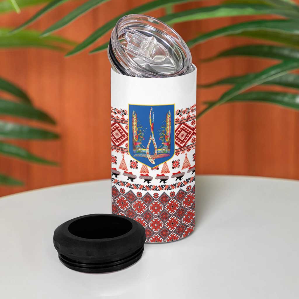 Ukraine Merry Christmas 4 in 1 Can Cooler Tumbler Ukraine Emblem and Vyshyvanka Xmas Style - Wonder Print Shop