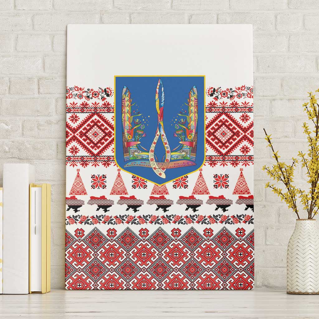 Ukraine Merry Christmas Canvas Wall Art Ukraine Emblem and Vyshyvanka Xmas Style - Wonder Print Shop