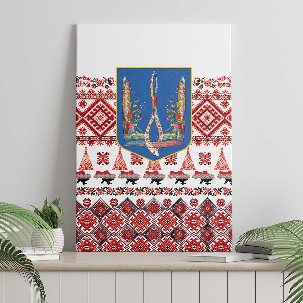 Ukraine Merry Christmas Canvas Wall Art Ukraine Emblem and Vyshyvanka Xmas Style - Wonder Print Shop