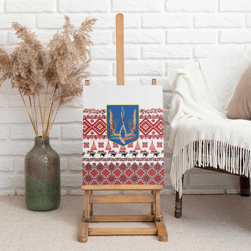 Ukraine Merry Christmas Canvas Wall Art Ukraine Emblem and Vyshyvanka Xmas Style - Wonder Print Shop