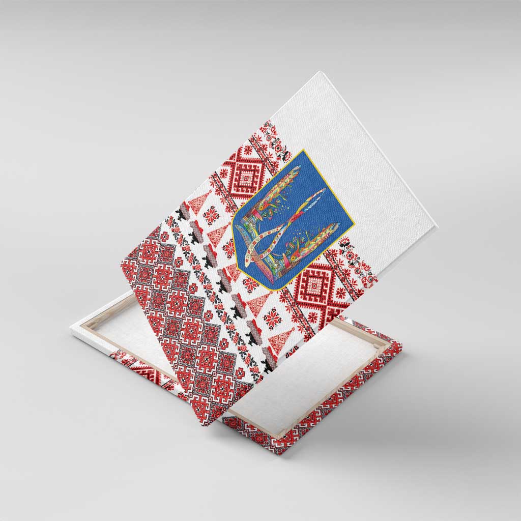 Ukraine Merry Christmas Canvas Wall Art Ukraine Emblem and Vyshyvanka Xmas Style - Wonder Print Shop